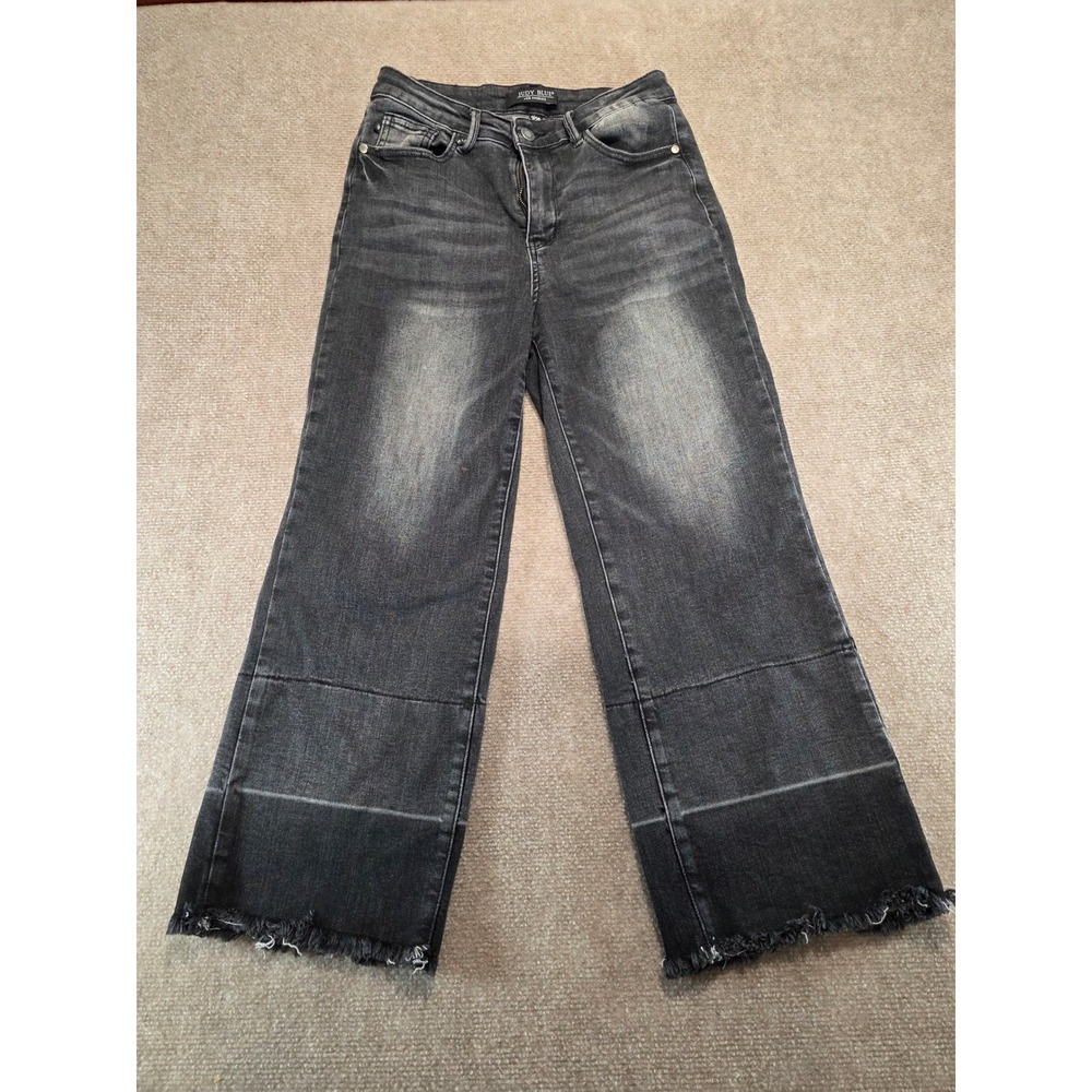 Judy Blue Wide Leg Crop Jeans Black Faded Raw Hem JB88762 GR Size 3/26